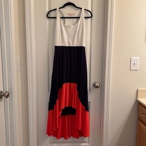 HUTCH White/Blue/Red Orange High Low Waterfall Racerback Midi S